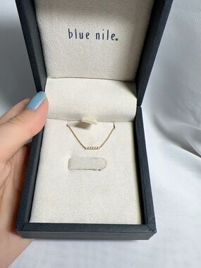 Blue Nile 14K Rose Gold Diamond Mini Bar Necklace – like New